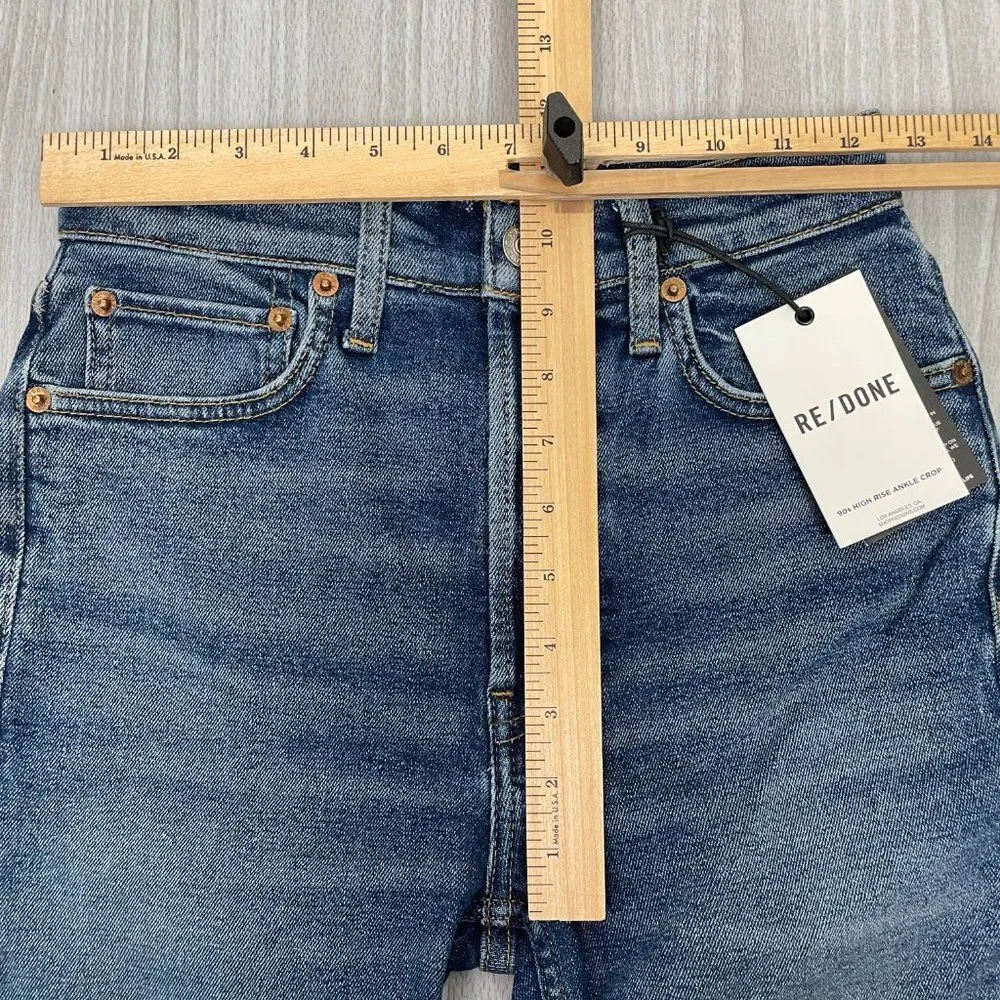 Re/Done Revolve Originals 90s High Rise Ankle Crop Button Fly Jean Dark Wash 25